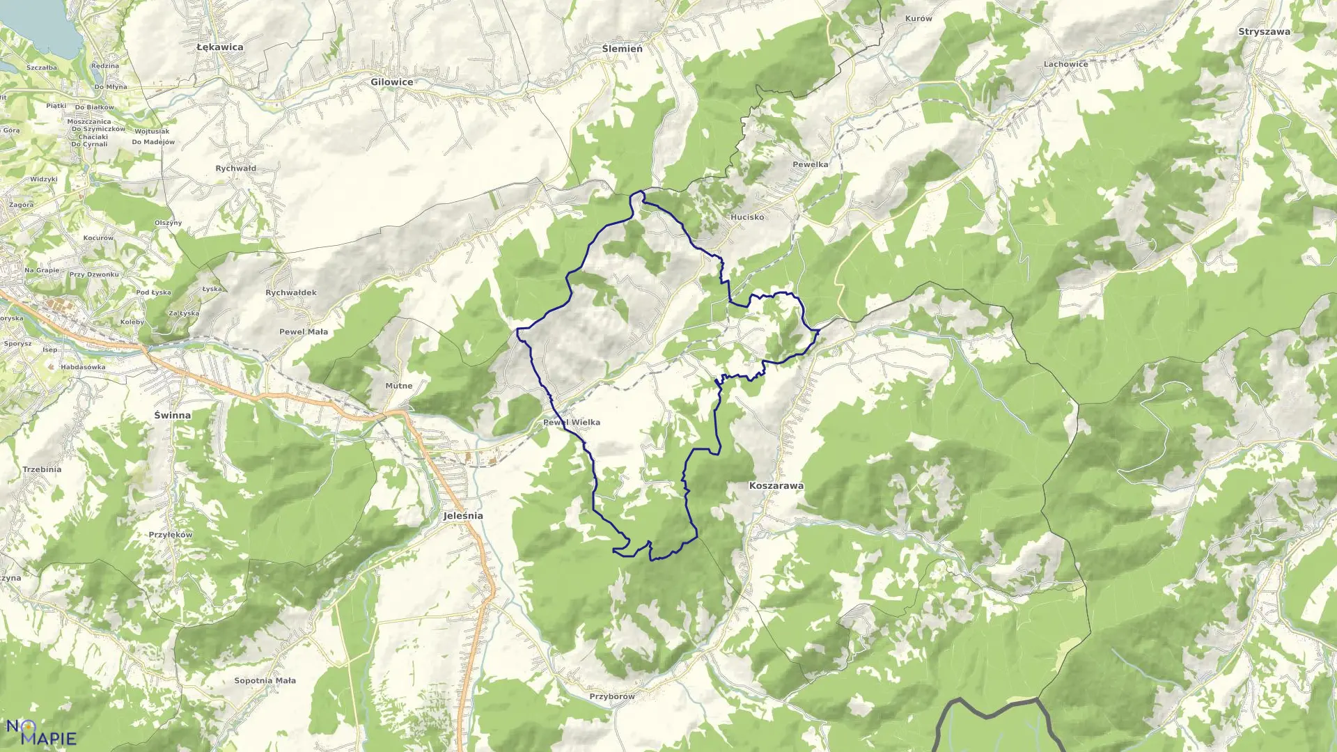 Mapa obrębu Pewel Wielka w gminie Jeleśnia